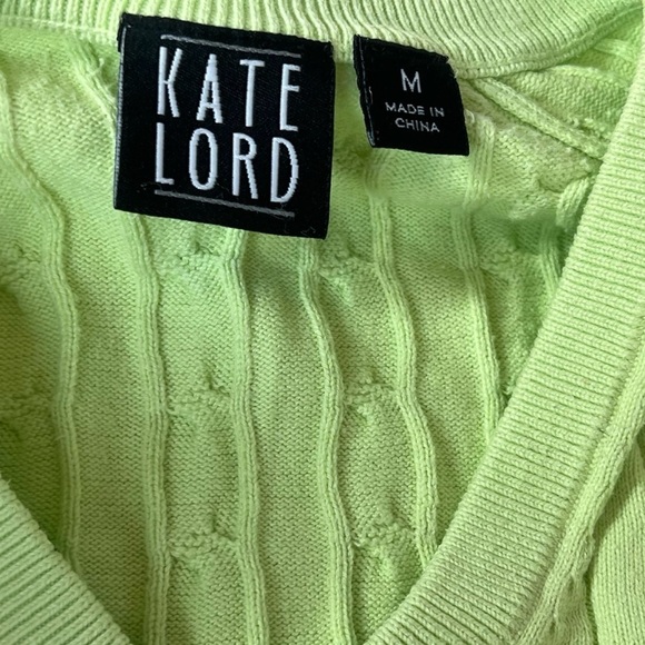 Kate Lord Cotton Cashmere Lime Light Green V Neck Pullover Long Sleeve Sweater M - Picture 8 of 9